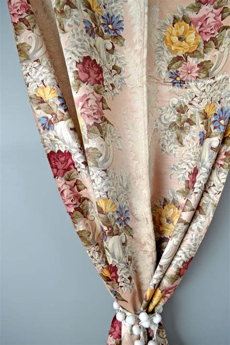 Gorgeous Vintage 1990s curtains floral window valance, panels,tie backs. . Vintage floral drapes
